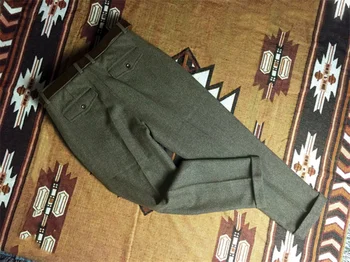 Herringbone Tweed Direct Înaltă Talie Pantaloni pentru Bărbați Clasice Esențiale Pantaloni de Lână Husaband Epocă Amekaji Salopete Fără Curea
