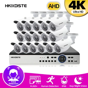 HKIXDISTE H. 265 AHD 8MP de Securitate în aer liber Camera Glonț 16CH AHD HDMI 4K de Detectare a Feței DVR, Sistem Supraveghere Video Set 8CH