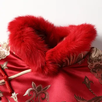 Iarna cu Maneca Lunga Rafinat vestido Anul Nou Chinezesc Rochie Vintage Cheongsam roșu Rochii de Partid Qipao Oriental rochie de Mireasa