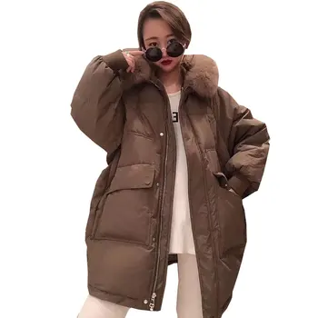 Iarna Geaca de Femei Mid-lungime Vrac se incalzi Alb Rață Jos Hanoracul versiunea coreeană de Moda cu Gluga Îngroșa Palton LL174