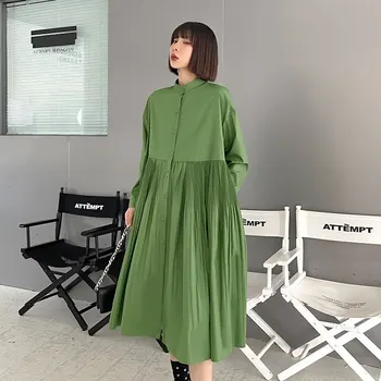 Japonez Stil Simplu Rochie de sex Feminin Toamna anului 2021 Nou Liber Și Subțire Cămașă de Cusut Cutat Stand-up Guler Fusta