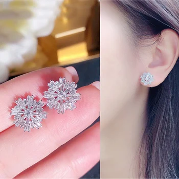 JK&JY Aur Alb de 18K Diamante Naturale Fulg de nea Cercei Moda Bijuterii de Nunta de Asigurare a Calității