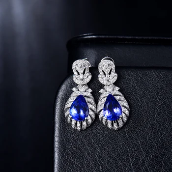 LANMI Naturale Albastru Tanzanite Stone Drop Cercel Solid 14K Aur Alb Diamant Real Doamnelor Bijuterii Pentru Femei Partid de Bijuterii Cadou