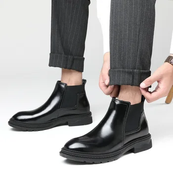 Mens de moda de lux glezna cizme platforma negru pantofi respirabil piele naturala bottines primavara toamna chelsea botas masculinas