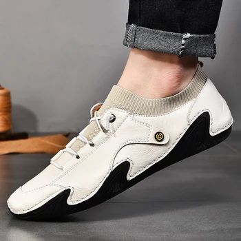 Moda barbati casual pantofi în aer liber rotund toe dantela-up pantofi confortabil moale respirabil non-alunecare de mazăre pantofi plat pantofi pentru bărbați