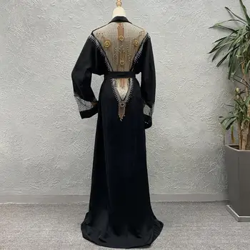 Musulman Diamant ștrasuri din mărgele deschis abayas musulman abaya feminin plin lungime rugăciune kimono islamic cardigan robe cu centura F1517