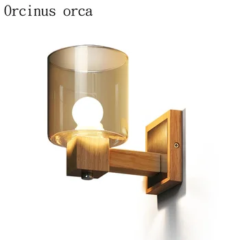 Nordic minimalist modern din sticlă brună lampă de perete camera de zi hol, dormitor lampă de noptieră pastorală creative log lampă de perete
