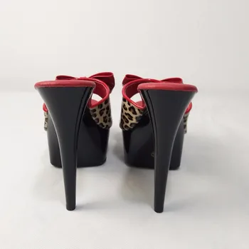 Noul custom-made, bowknot leopard de imprimare pantofi cu toc înalt, 15cm sexy model de pistă pantofi, pantofi de dans pol