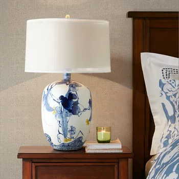 Noul stil Chinezesc dormitor simplu lampă de noptieră mână-pictat albastru și alb portelan lampa de masa camera de zi de decorare lampă de masă
