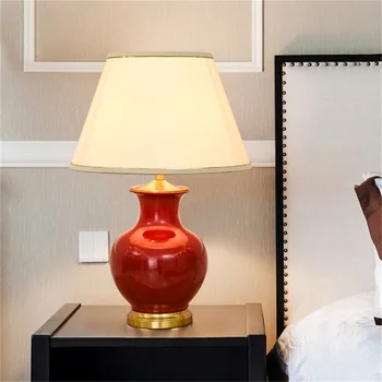 OURFENG LED Masă Lampă de Birou de Cupru Noptiera de Lumină Roșie, Verde Ceramice Decorative Pentru Casa Foaier, Birou de Pat Cameră de Studiu, Sala de Mese