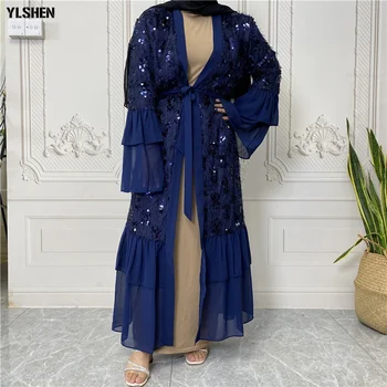 Paiete Sifon Deschis Abaya Kimono Dubai Turcia Caftan Musulman Abayas Africane Rochii Pentru Femei Halat Femme Caftan Islam Îmbrăcăminte