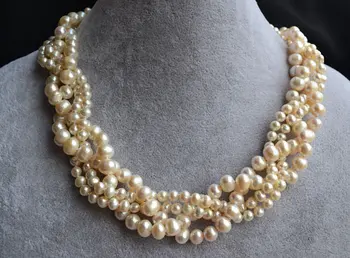 Perfect pentru Femei Colier de Perle,4 Rânduri de Culoare Albă Reale de apă Dulce Colier de Perle,6-8mm 18 inchi Perla Bijuterii.
