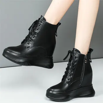 Platforma Glezna Cizme Femei din Piele de Moda Adidas Militare Creeper Oxfords Dantela-Up cu Toc Famale Pantofi GOTH