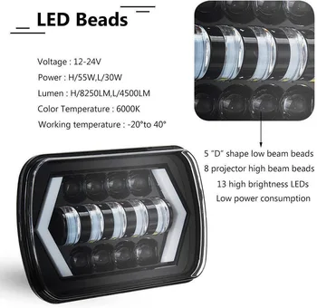 Potrivit pentru 7 inch pătrat 5 X7 Wrangler faruri cu led-uri wrangler masina faruri cu LED-uri dreptunghiulare, de aproape și de departe lumina