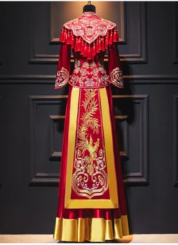Rafinat Broderie Phoenix Ciucure Cheongsam Chineză Elegant Rochie de Mireasa se casatoreste cu Două Costumul de Nuntă китайская одежда