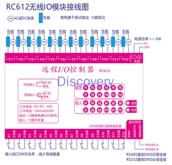 RC612 Wireless IO Modulul 433M MODBUS 12-mod DI 12 mod de a FACE Releu