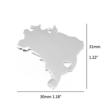 Risul inima în Brazilia harta din oțel Inoxidabil pandantiv farmece personalizate de imprimare pandantiv ambele părți oglindă lustruit 100buc