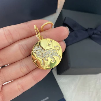 S925 argint primăvara și toamna noi aur galben Leo asimetrice cercei de moda de sex feminin constelație de design de bijuterii