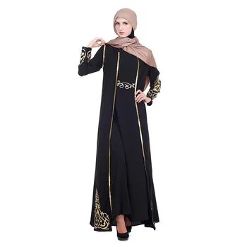 Set de doua Bucati Caftan Abaya Rochie și Vesta Femei Musulmane Îmbinare Aplicatiile Lung Halat Kimono Juhab Orientul Mijlociu Arab Islamic Îmbrăcăminte