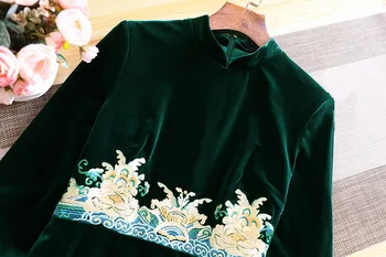 Stil chinezesc Femei Qipao Rochie de Toamnă Și de Iarnă Royal Broderie Vingtage Doamna Eleganta Catifea de Lux Cheongsam dressup S-XXL