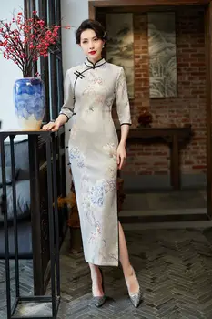 Stil chinezesc Femei Tradiționale de Imprimare Florale de piele de Căprioară Qipao de Epocă Elegant Mandarin Guler Cheongsams Supradimensionat 4XL