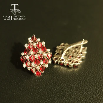 TBJ ,argint 925 culoare roșie safir de lux cercei ,6ct naturale safir piatră prețioasă de bijuterii fine pentru femei partid cadou frumos