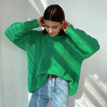 Tricotate Supradimensionate pentru Femei Pulover O Gât Vrac Maneca Lunga Top Moda coreeană 2021 Toamna Iarna Cald Îmbrăcăminte pentru Femei