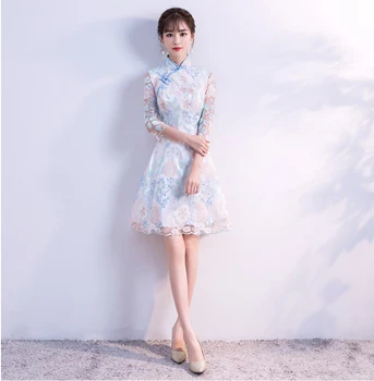 Vara Petrecere de Nunta Cheongsam Chineză Tradițională Femei Elegante Slim Qipao Seara Rochie Mini Sexy Halat Retro Vestidos S-XXL