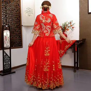 Vechi costum căsătorie mireasa îmbrăcăminte rochie tradițională Chineză rochie de mireasa pentru femei cheongsam broderie phoenix roșu Qipao